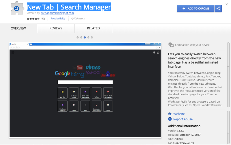 New tab search manager