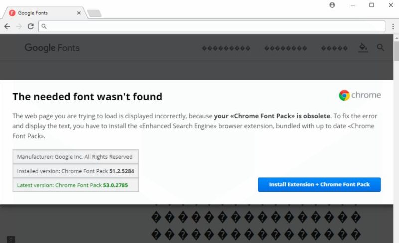 Your Chrome Font Pack is obsolete